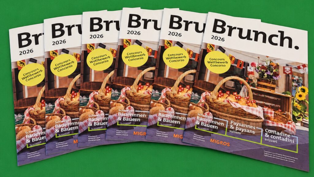 De nombreux magazine Brunch sur une table en bois.